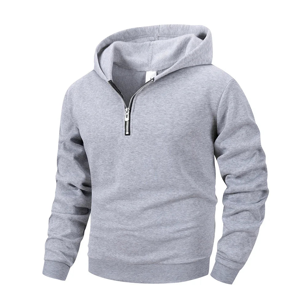 Men Casual Half - Zipper Fleece Sweatshirts Tops Men Sport Classic Fleece Warm Hooded Outdoor Zip Hoodie Basic Pullover S-2XL