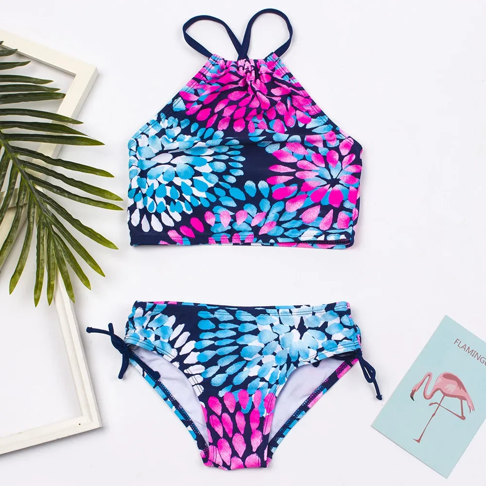 Girls Two Pieces Swimwear Children Water-drop Printing Split Bikini Sets Summer Baby Girls Swimsuit Kids Bathing Suit 3-14 Years
