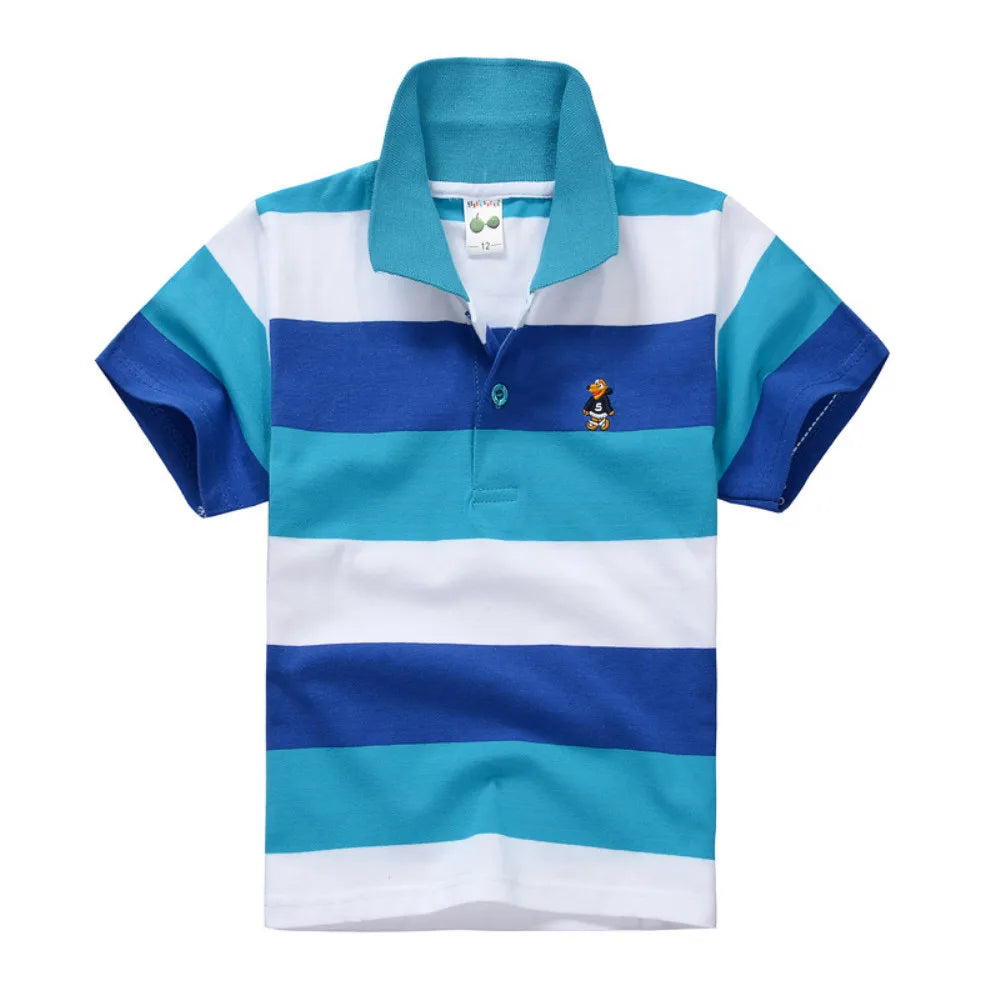 Kids Polo Shirts Summer Children's Short Sleeve Boys Top Polo Shirt Color Striped 2Y-12Y Teens Cotton Girls School Shirts