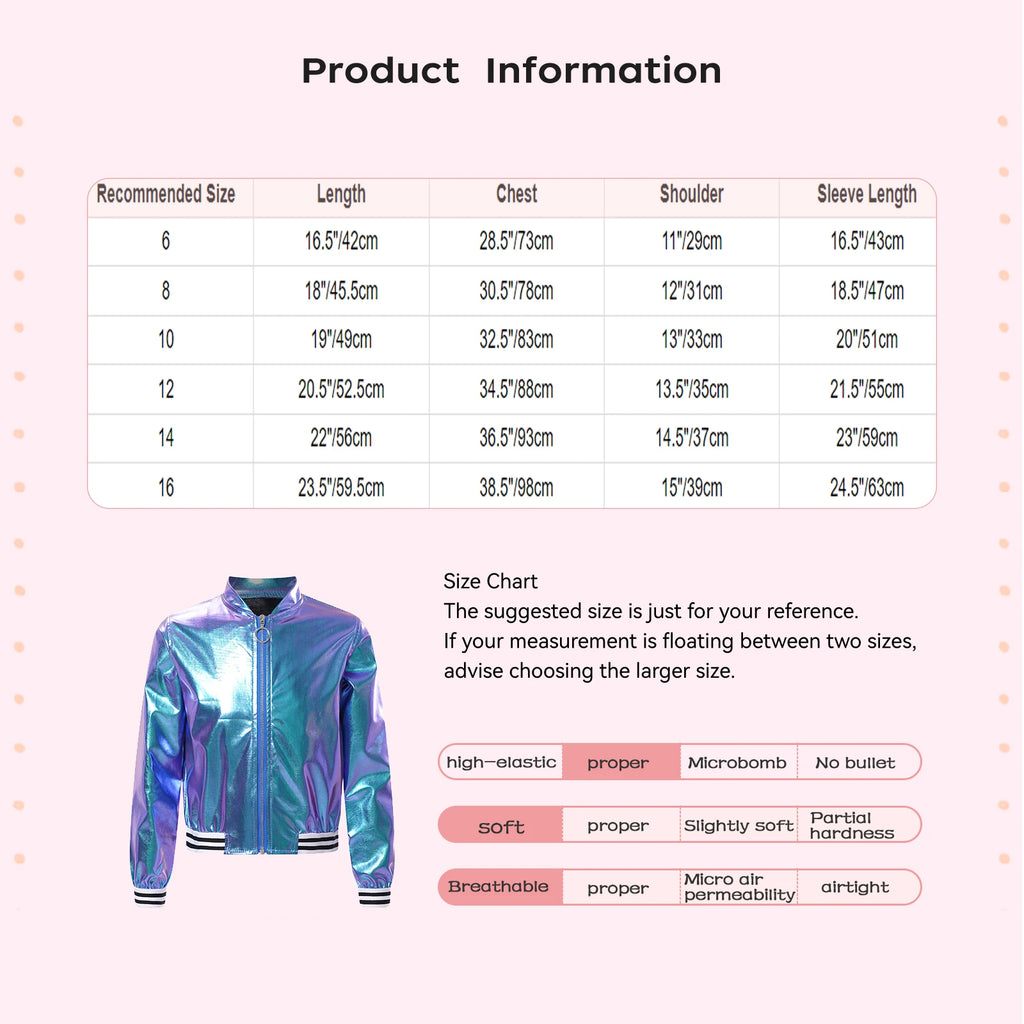 Kids Girls Long Sleeve Casual Sports Bomber Jackets Jazz Hip-hop Street Dance Costume Boys Shiny Metallic Baseball Outwear Coats