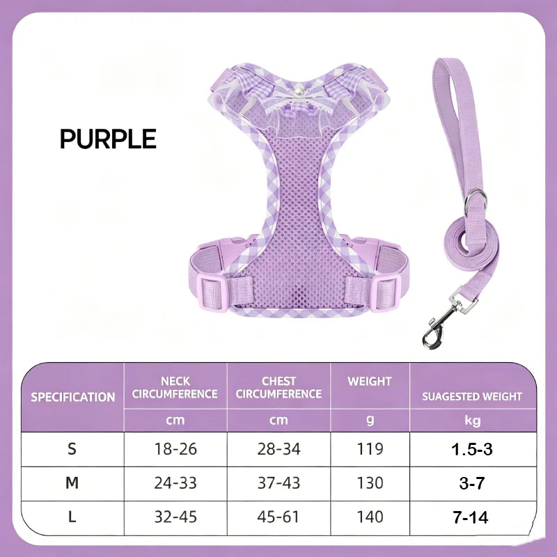 Pet Vest Harness Cute Lace Adjustable Pet Harness Soft Comfort Dog Vest Leash for Small Breed Puppies Daily Walking Stroll
