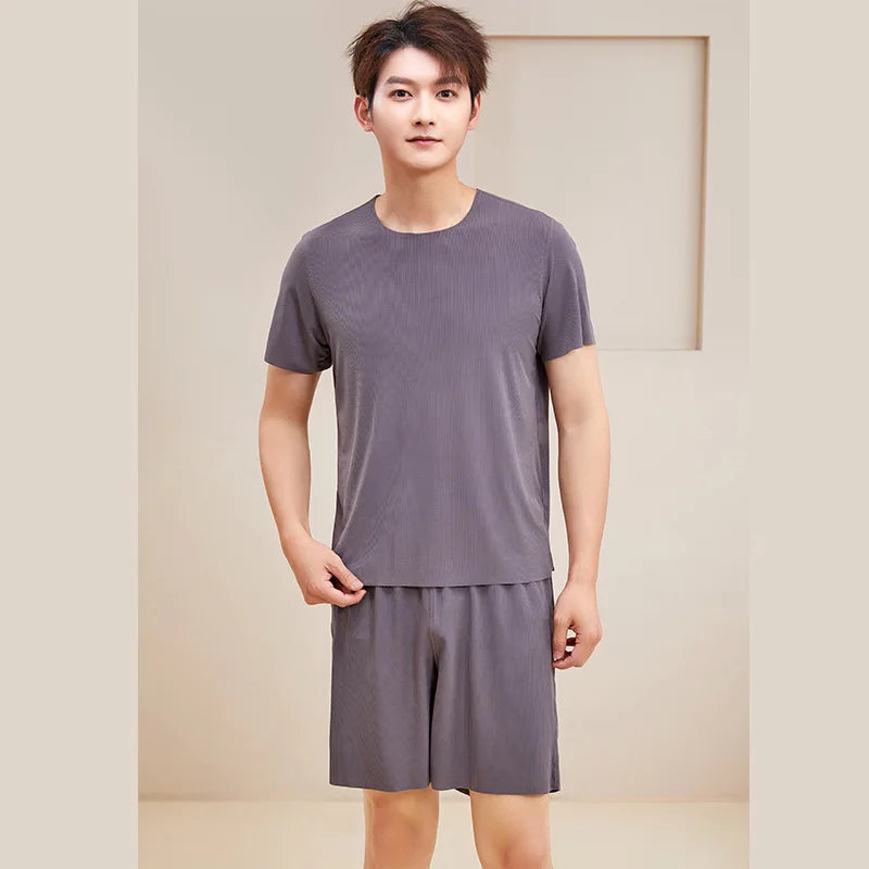 Silk pajama set for men - seamless, loose-fitting, large-sized home wear pajamas
