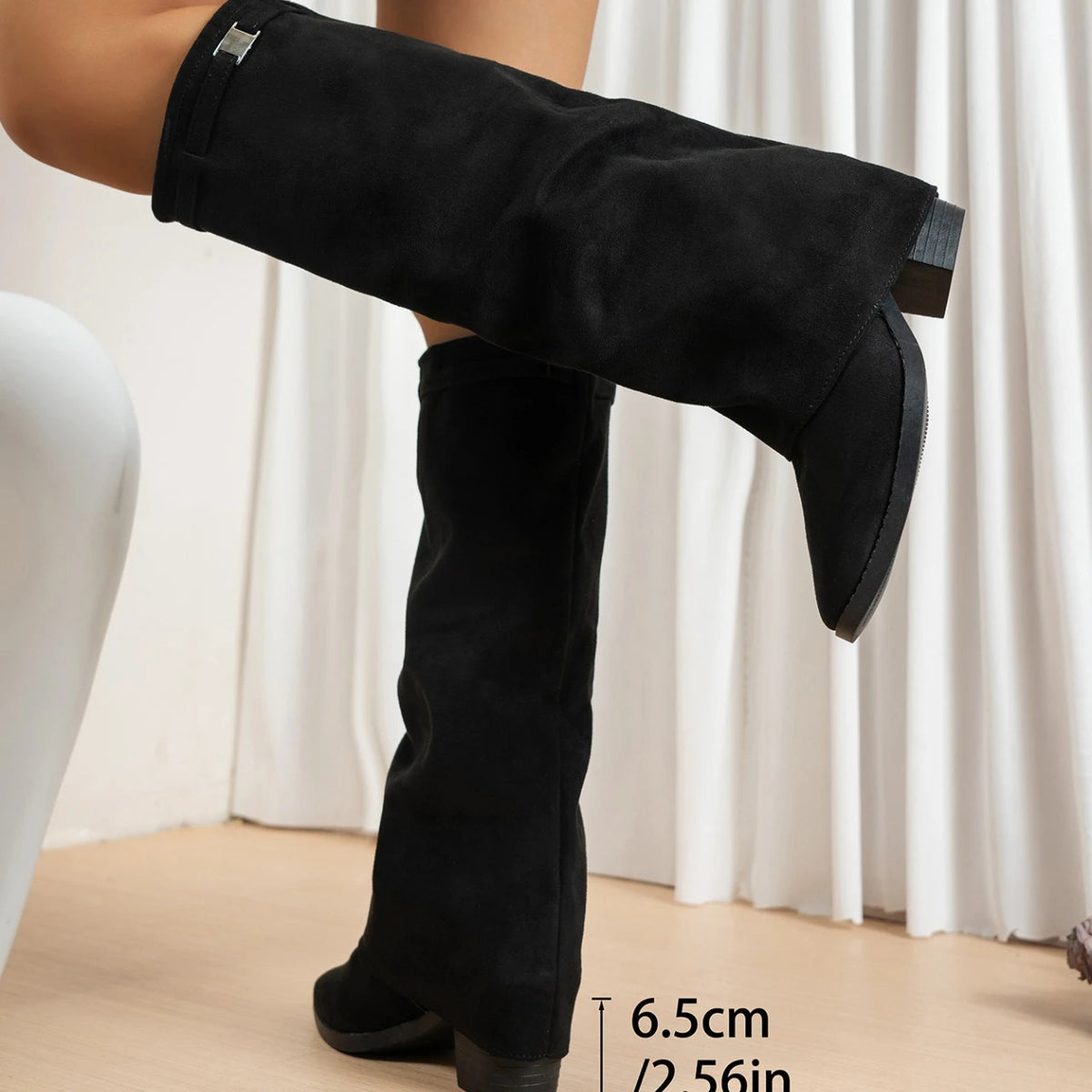 Women's Boots 2026 New Pointed Toe Long Tube Boots Metal Buckle Chunky Heel Pants Boot Women's Fashion Winter Boots Large Size