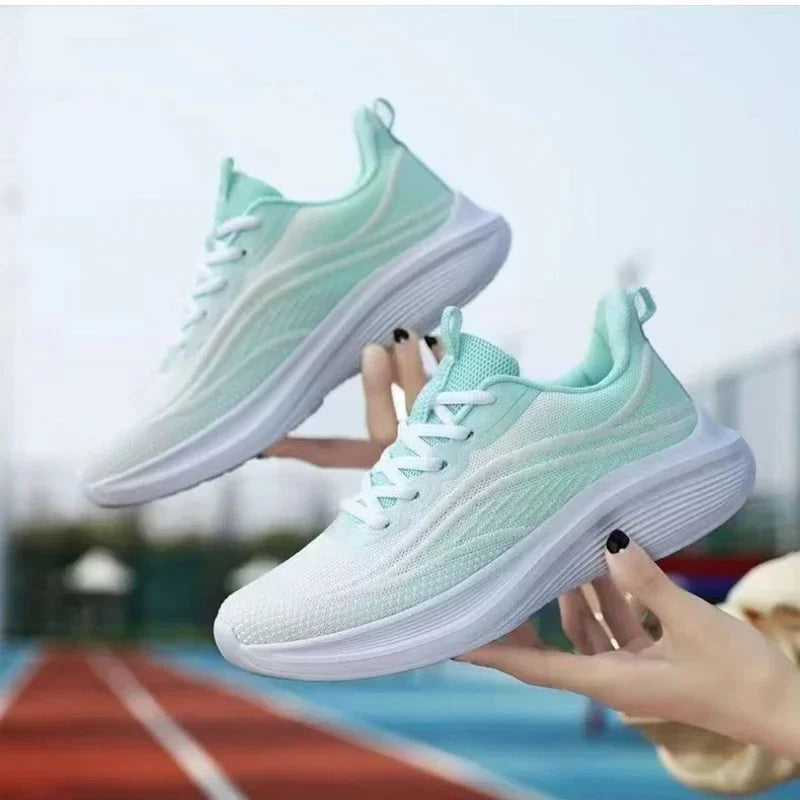 Breathable Lace-up Running Shoes for Women Air Cushion Athletic Sneakers Lightweight Air Mesh Outdoor Sports Training Shoes