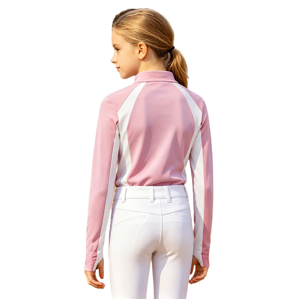 Kids Girls Horse Riding Shirts Top Equestrian Clothing Long Sleeve Half Zip Quick Dry Shirt Tops Horsemanship Golf Sportswear