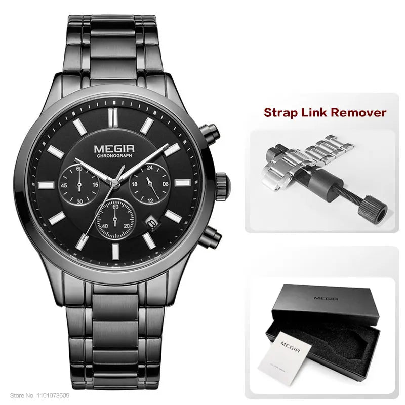 MEGIR Watches for Men 2021 New Chronograph Quartz Watch Luxury Stainless Steel Wristwatch Man Relogios Masculino часы мужские