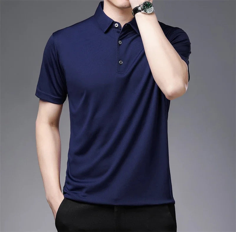 2026 Men's New Solid Color Business Casual POLO Shirt Summer Fashion Casual Short Sleeve Comfortable and Breathable Top