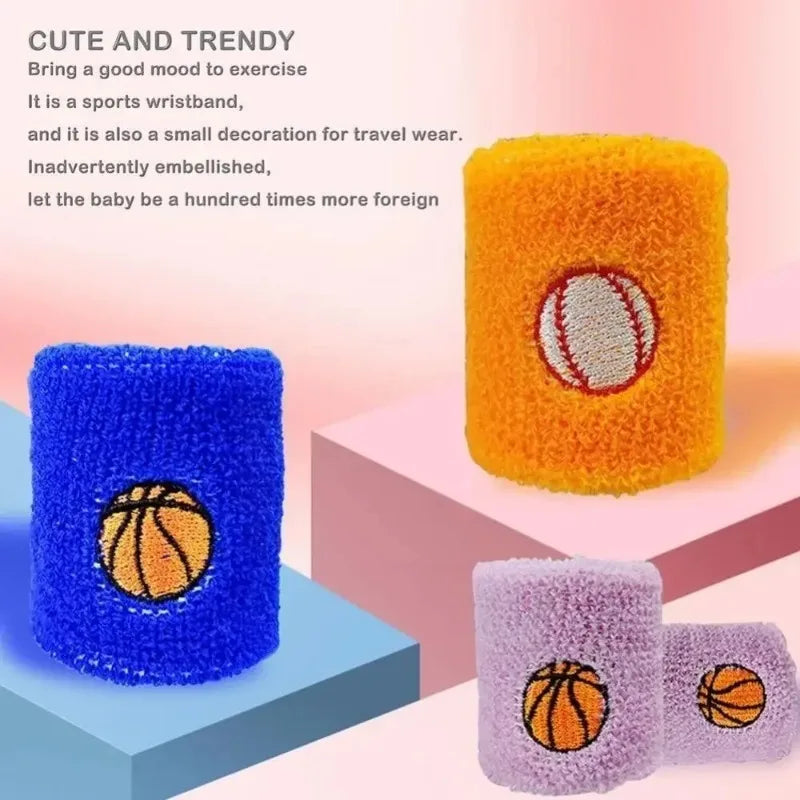 1 Set Kids Sports Headband Wristband Ball Embroidery Stretch Boys Girls Knitted Basketball Volleyball Wrist Protector Sweatband