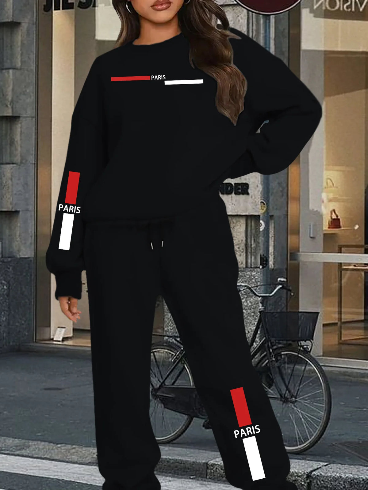 Women's Hoodie+Sports Pants Set Hip Hop Street Casual Skull Letter Printed Hoodie Loose Sports Shirt Autumn Warm Wool Clothing