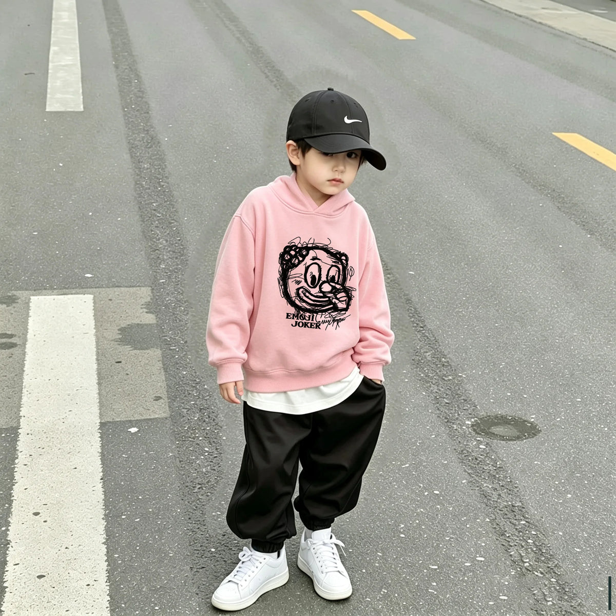 Boys Graffiti Joker Print Hoodie Autumn Kids Loose Hooded Sweatshirt Children Casual Long Sleeve Pullover Tops
