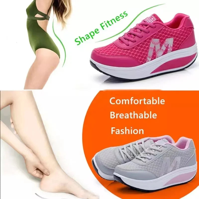 Women‘s Shoes 2024 New Fashion Breathable Mesh Wedges Platform Lace Up Sneakers Casual Shoes Zapatos Mujer