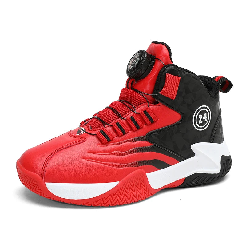 Children Basketball Sports Shoes Swivel Button Casual Shoes Four Seasons Kids Mesh Sneaker Non-slip Boys Girls Outdoor Training