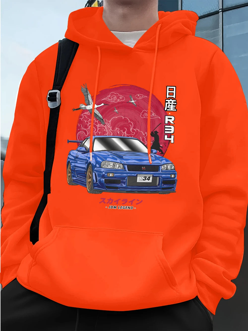 Nippon Jdm Skyline Gtr R34 Prints Mens Hoodies Autumn Pocket Sweatshirt Basics Fleece Warm Loose Pullover Korean Men'S Clothes