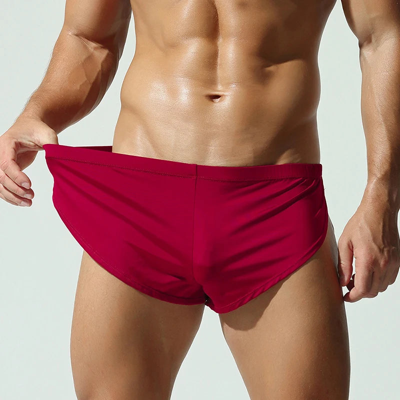 Sexy Slim Fit Stretch Pajamas Mens Shorts Summer Casual Elastic Waist Shorts Men Sleepwear Leisure Solid Color Side Split Shorts