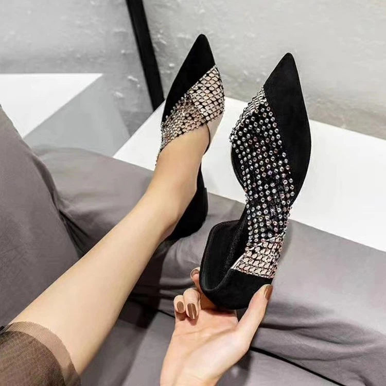 Women's Walking Sneakers, Lightweight Breathable Open Back Flats, Rhinestone Mesh Pointed Toe Dress Shoes for Party & Banquet