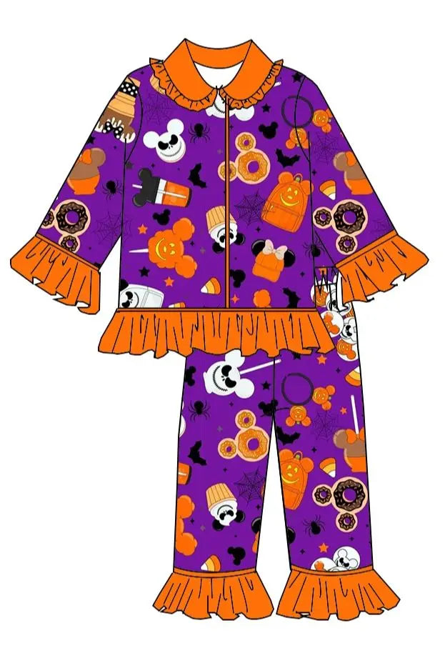 Wholesale Purple Children's Halloween Pajamas Kids Pumpkin Cany Set Boys Girls Clothing