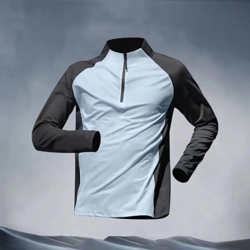 Men Sports T-shirt Half Zipper Collar Fitness Training T-shirts Gym Workout Compression Sweatshirt Running Football Sportswear