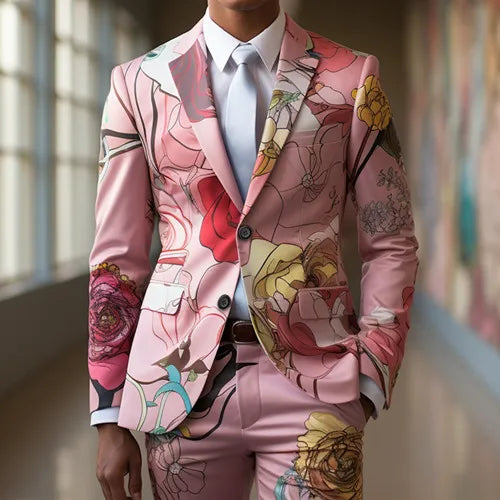 Digital Printed Patterned Suit Two-piece Suit 2025 New Fashion Men's Nightclub Bar Party Stage Cool Performance Suit Set