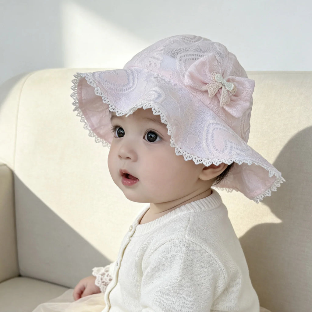 Children's hat - Spring/Autumn, lace style, lightweight, cute princess hat for girls, baby size, pure cotton, breathable, fishin