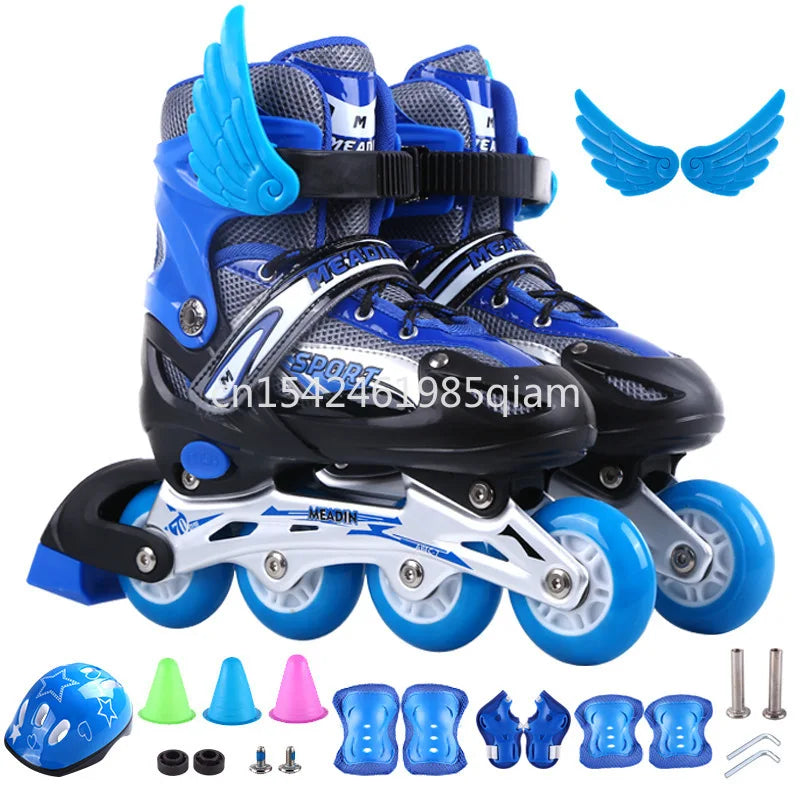 Children Boys Girls Practice Sport Adjustable Kids Roller Skates with Single Flash Light Wheels, Outdoor Inline Skates