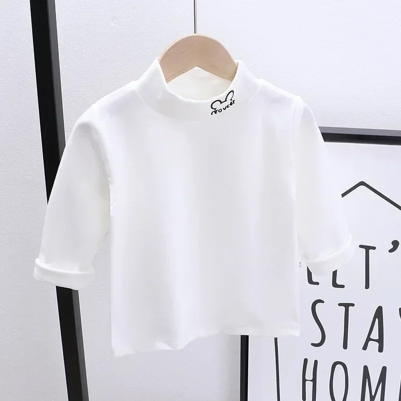 Children Clothing Girls Long Sleeve T-Shirt Soft Fabric Half-High Collar and Puff Sleeves Perfect for Play and School T-Shirts