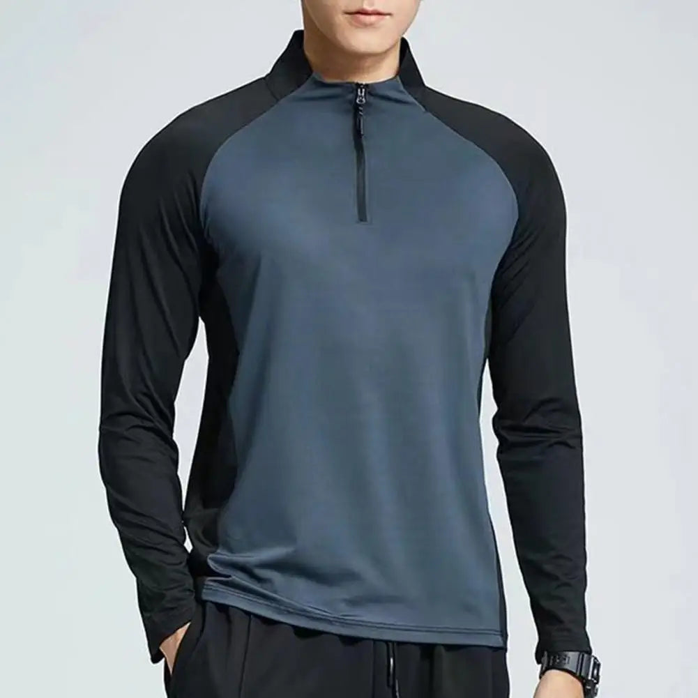 Men Sports T-shirt Half Zipper Collar Fitness Training T-shirts Gym Workout Compression Sweatshirt Running Football Sportswear