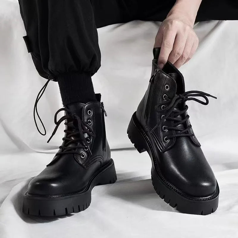 Shoes for Men Leather High-top Men Shoes British Leather High Quality Platform Boots Trend Tooling Mens Shoes Botas Para Hombre
