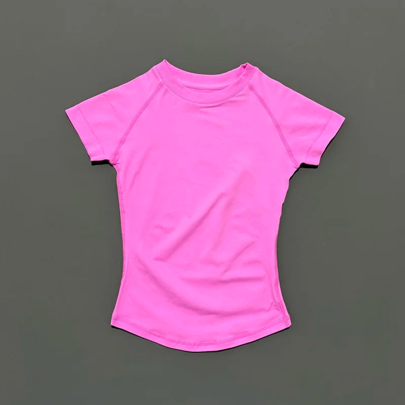 Women Sports T-Shirt Round Neck Short Sleeve Breathable Stretchy Tops Gym Fitness Yoga Running Workout Casual Athletic Shirts