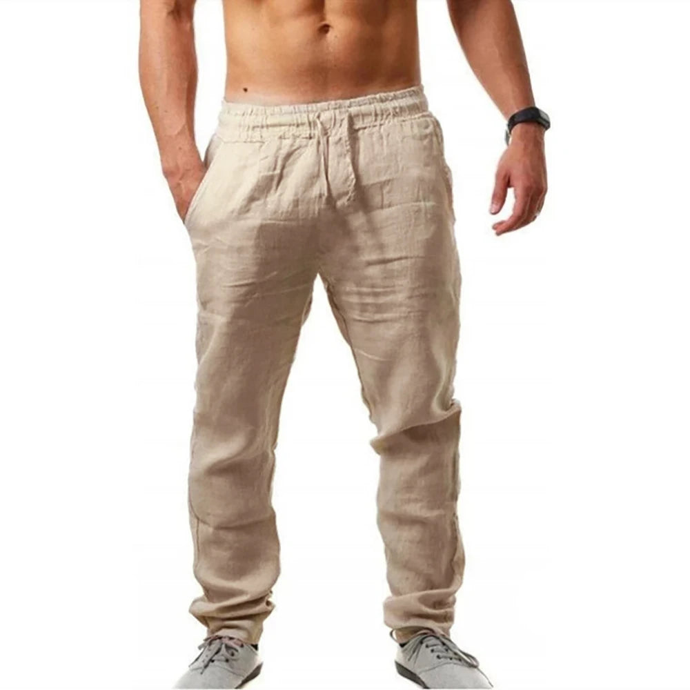 Men's Lightweight Long Pants Summer Solid Color Breathable Loose Trousers Male Elastic Waist Casual Pants Harajuku Trousers