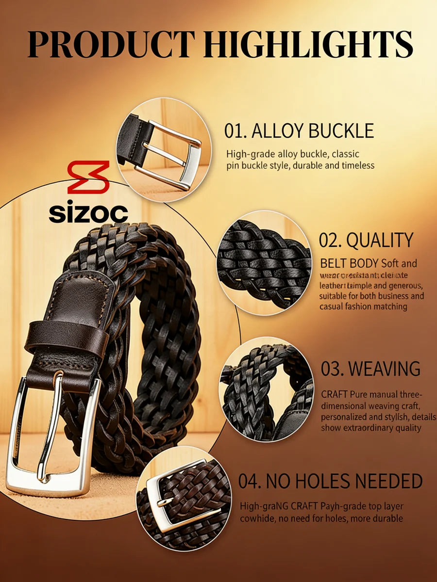 2025 Men Cowhide Belt Hollow Hand Woven Fashion Couple Personalized Student Luxury Jeans Leather Belts 3.5 Cm