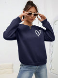Simple Heart Pattern Printing Sweatshirts For Womens Casual Comfortable Crewneck Hoodies Loose Fleece Warm Sportswear Clothes
