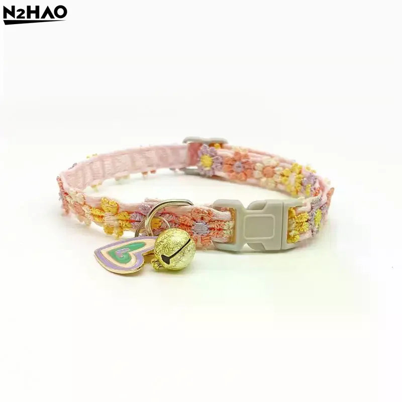 Pet Necklace Colorful Lace Flower Cat Collar Puppy Accessories Collar Bell Neck Cat Collar Adjustable Soft Durable Safe