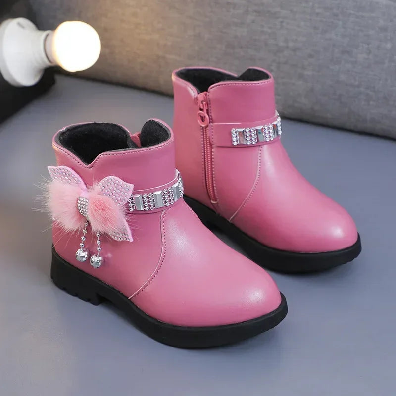 Kids Winter Solid Color Boots Girls Zipper Plush Warm Comfortable Boots Womens Fashion Soft Sole Simple Non-Slip Childrens Shoes