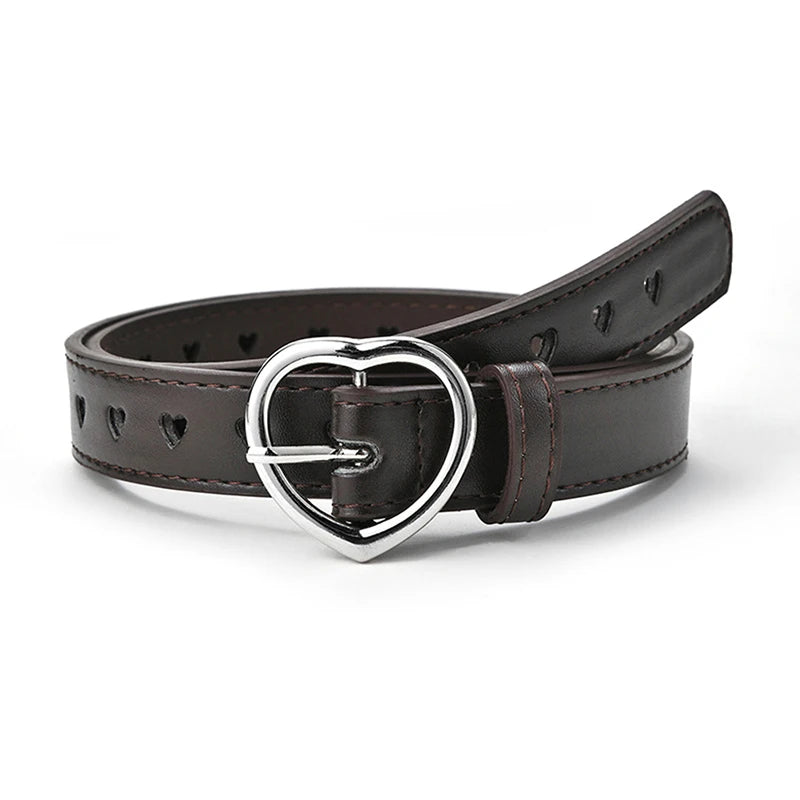Children Faux Leather Belt Kids Cute Peach Heart Buckle Belts Girls Waist Belt