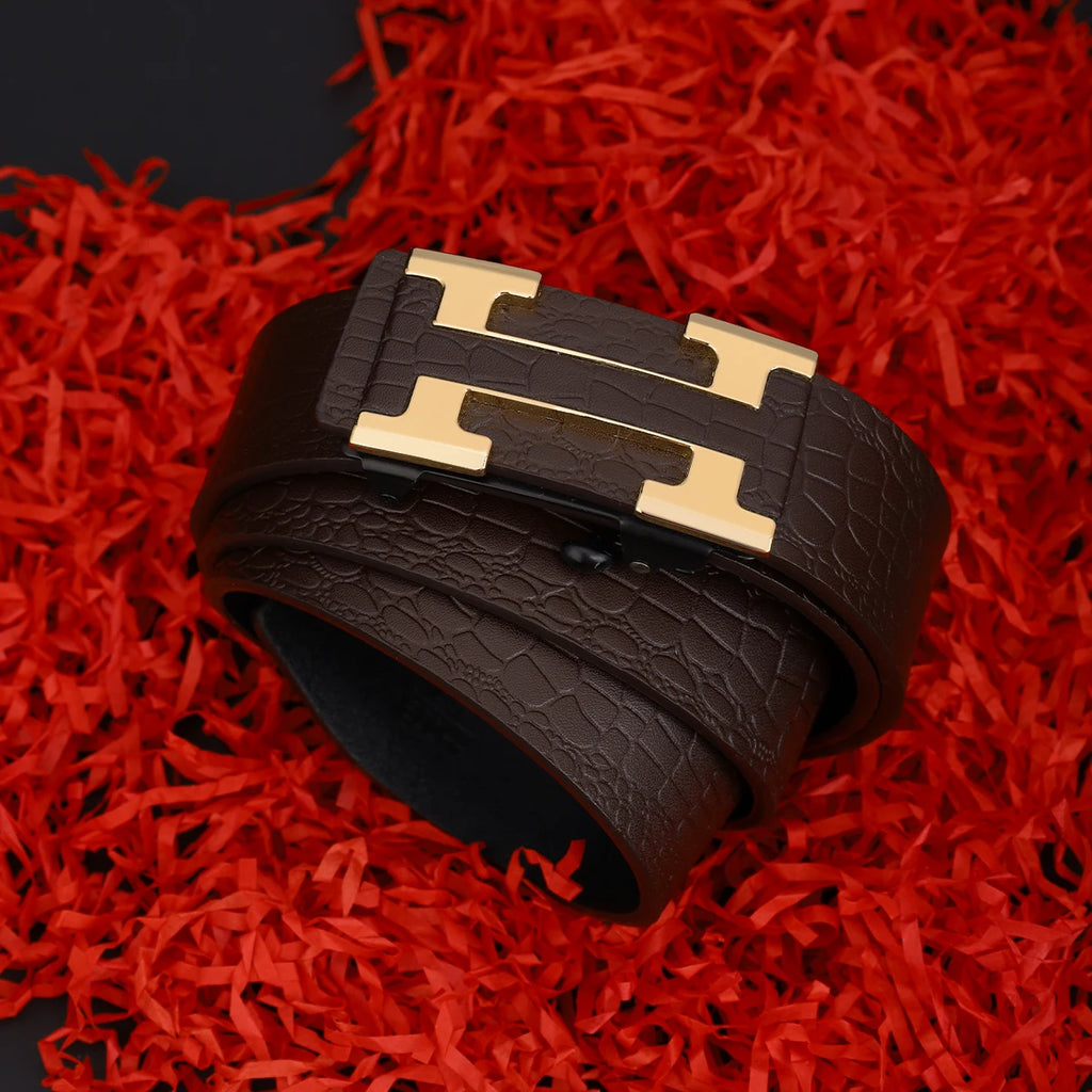 Men's Fashionable Work Business Belt with Metal Automatic Buckle Durable Everyday Use Design Perfect Gift Choice