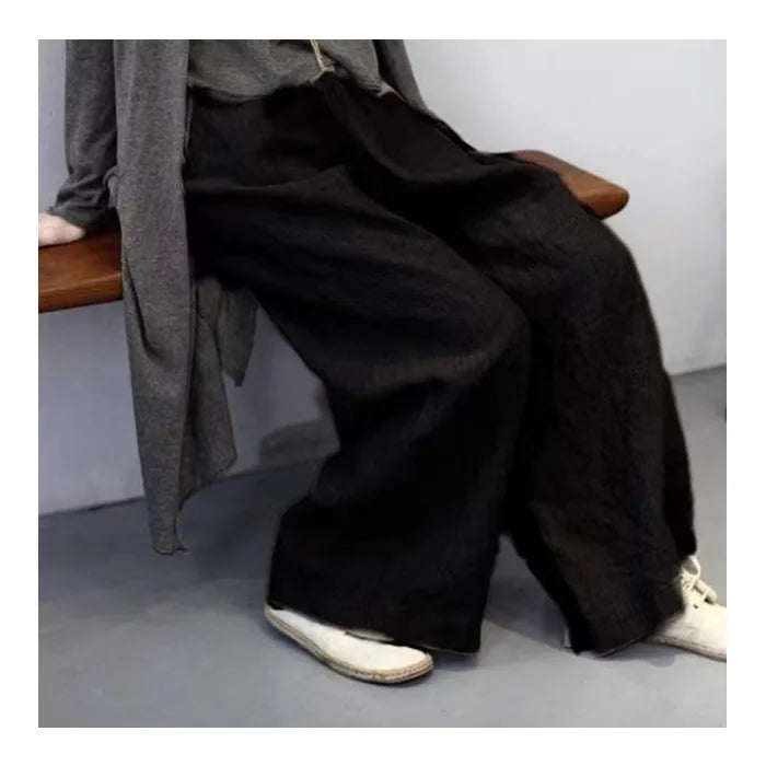 New Season Cotton Linen Dyed Pants Women's Artistic Casual Loose Yoga Wide Leg Pants High Waist Straight Cut Commute Sle