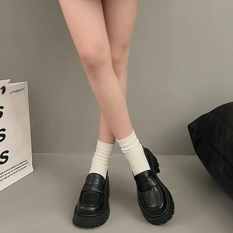 Women's Marry Jane Loafers Shoes Spring Autumn Platform Shoes Slip-on Loafers Fashion PU Leather Shoes Women Flats Black