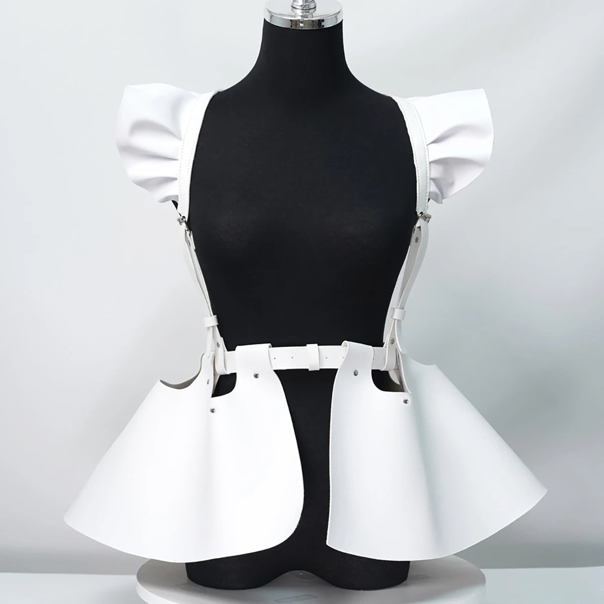 Women's Fashion Leather Body Harness Belt Skirt With Ruffle Hem Gothic Style Waist &Shoulder Belt Clothing Accessory