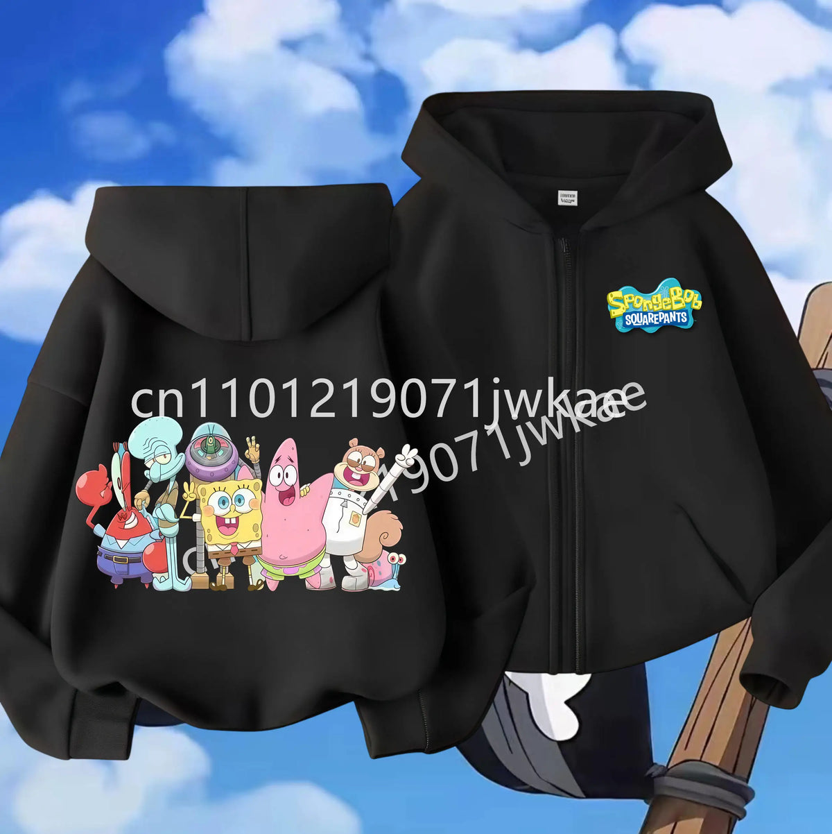 Hoodies Coat SpongeBob SquarePants Children Gifts Zipper Style Girls Boys Age 3-12 Kids Fashion Black Pink Fashion Sweatshirt