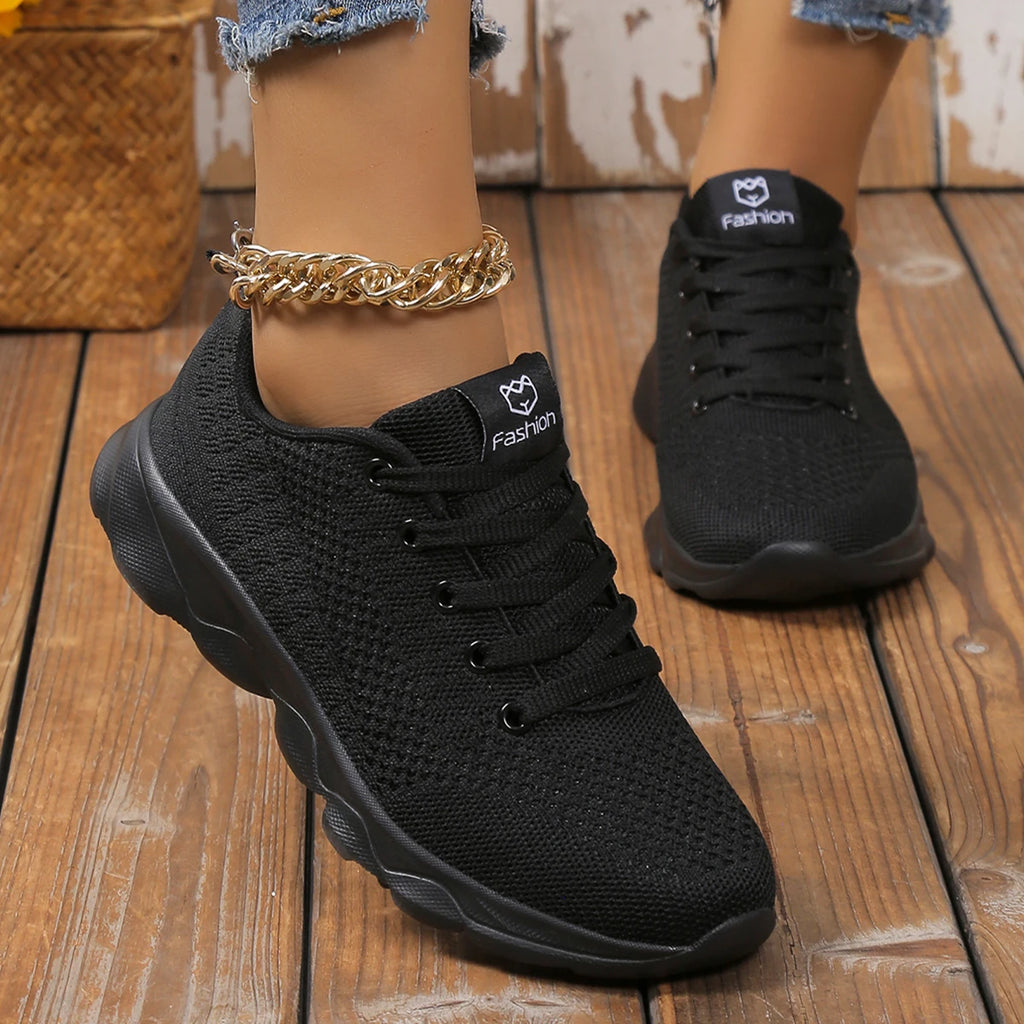 Women's Sports Shoes, Casual Running Shoes with Mesh Breathability, Comfortable Cushioned Soles, Solid Colors for Versatile Dail