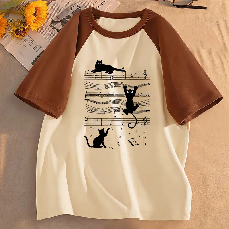 Kawaii Hot Sale Music Cat Design T Shirts Manga Kids Children's T-shirt Boys Girls Summer Spring Casual Top Tee