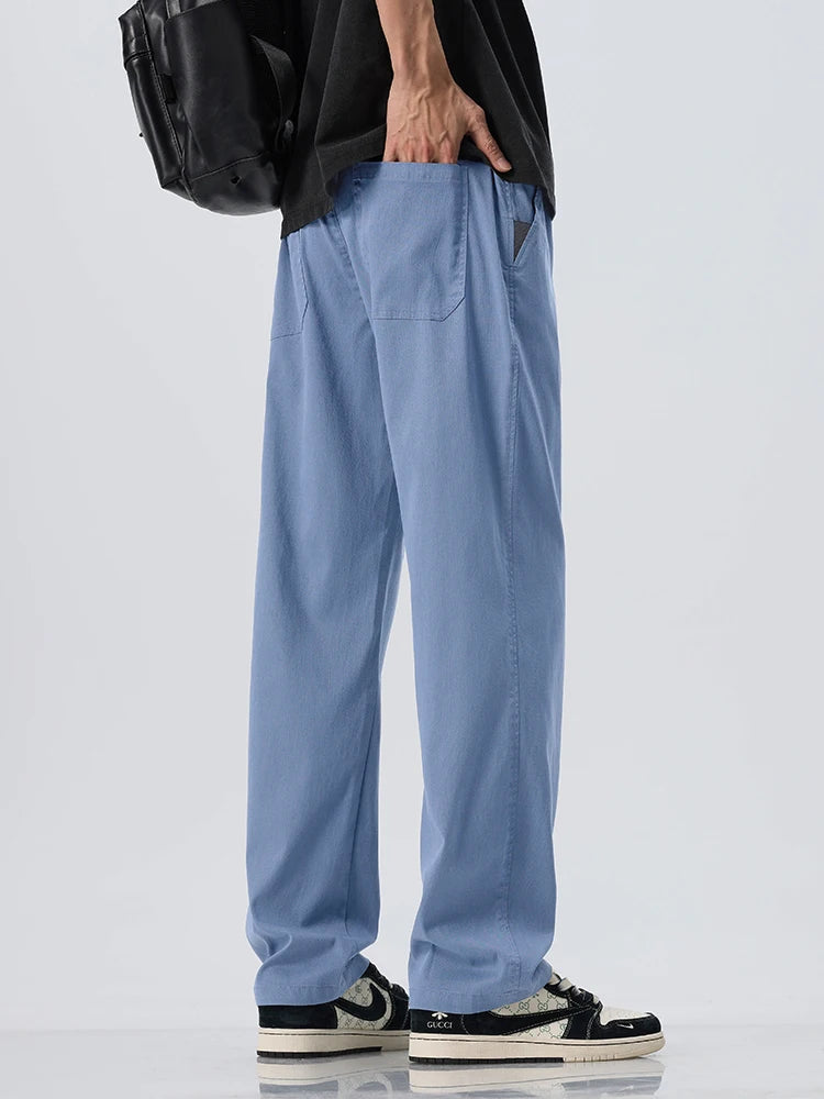 Lyocell Ultra-thin Ice Silk Trousers Men's Summer Loose Straight Cool Breathable Daily Sports Casual Trousers Fashion Korean