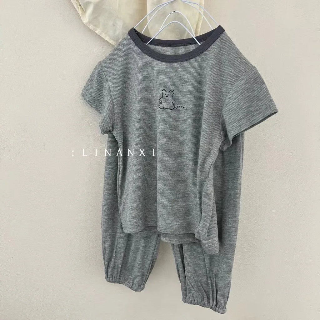 2025 Summer Kids Pajama Sets Home Wear Clothes Children's New Pajamas Knitted Set Cartoon Print Sleepwear Pajama Set