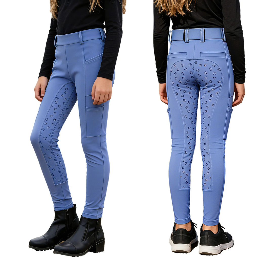 Kids Boys Girls Horse Riding Pants Sports Anti-slip Full Seat Equestrian Breeches Leggings with Multiple Pockets Outdoor Workout