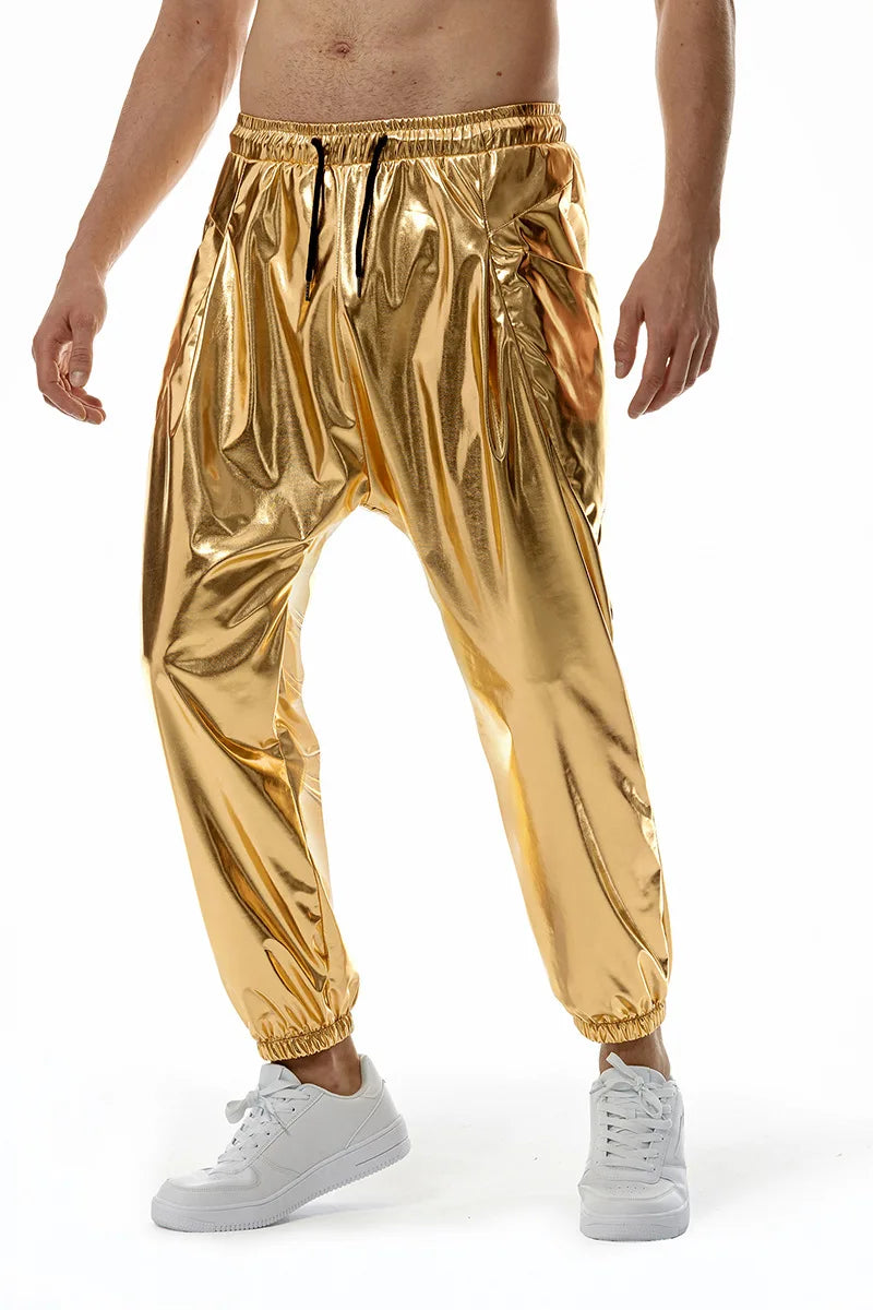 NightClub Party Pants for Men Sweatpants Gold Shinny Dance Stage Joggers Costume Homme 2024 Hip Hop Performance Outfits Trousers