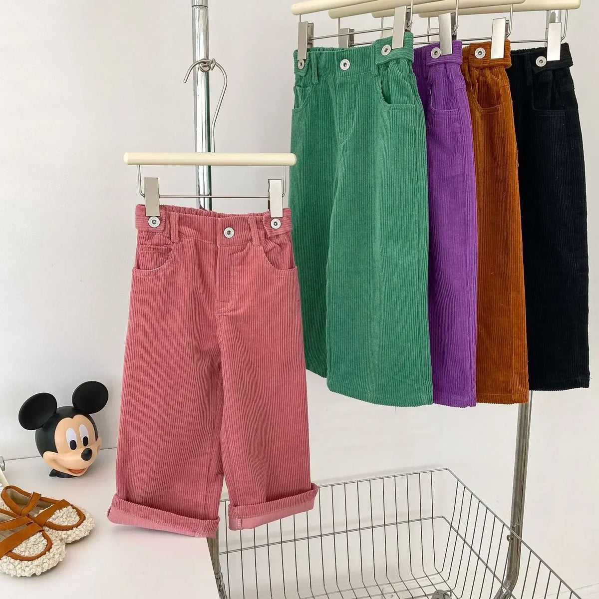 Children Clothing Kids Casual Pants Spring Autumn 2026 New Korean Style Solid Color Loose Simple Wide Leg Girls Corduroy Pants