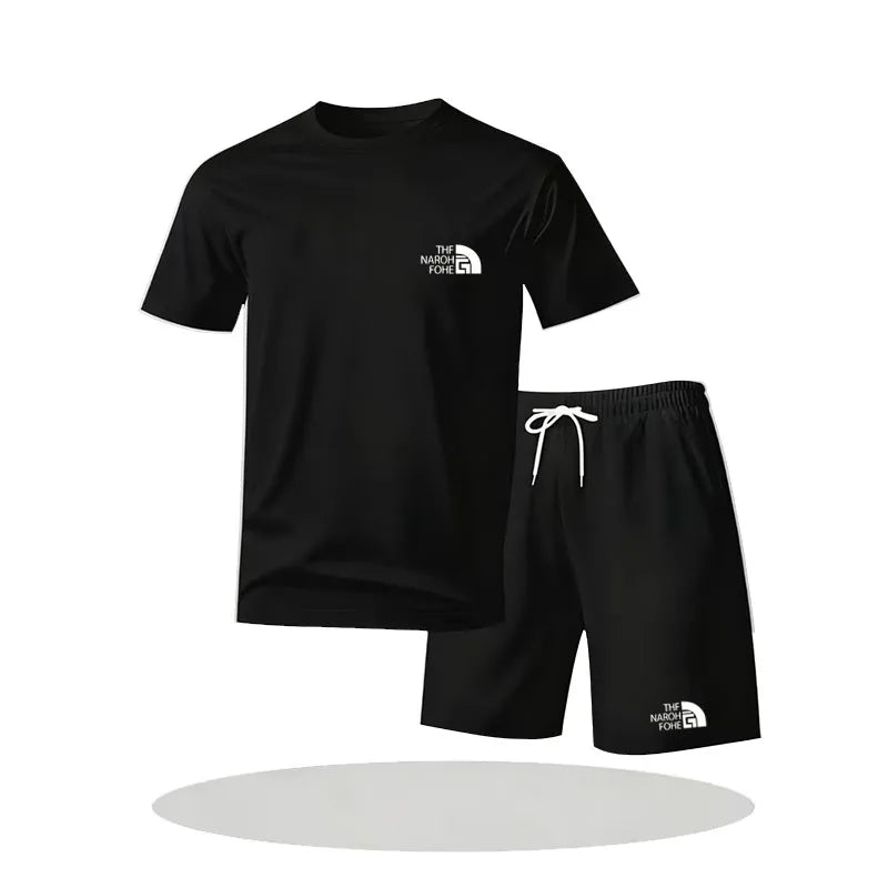 Men's Summer Fitness Sportswear Set Short-Sleeved T-Shirt & Shorts Two-Piece Breathable Quick-Drying Casual Sportswear