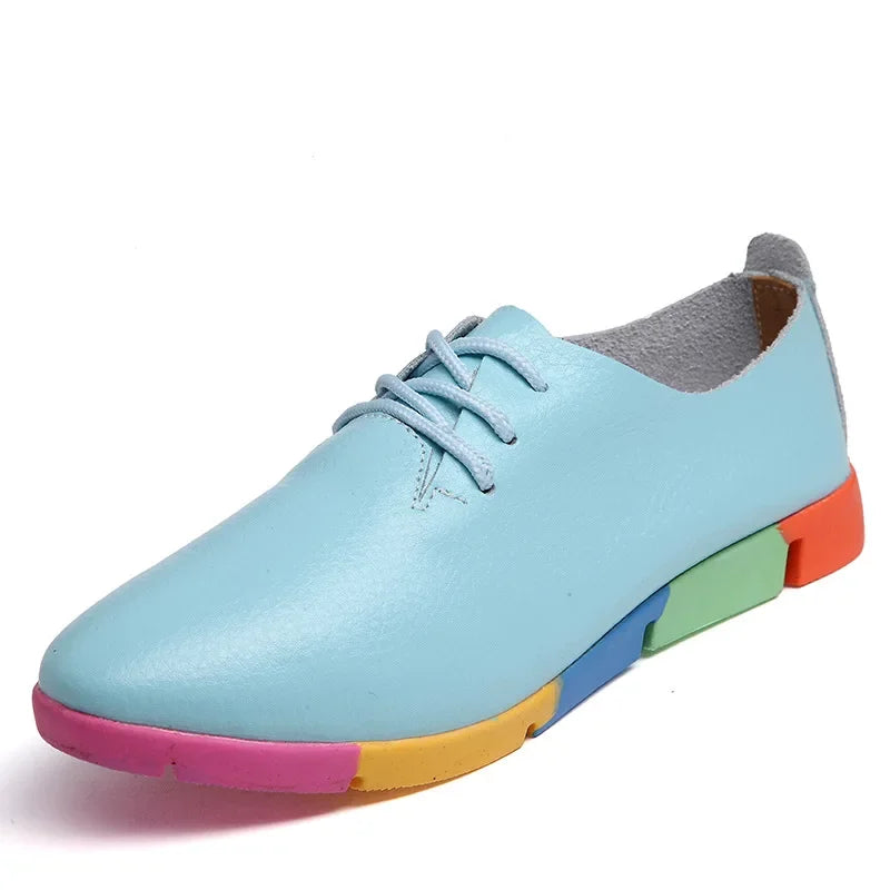Shoes for Women Mother Ladies Shoes Flats Loafers Cow Genuine Leather Soft Comfortable Casual Lace Up Footwear Plus Size 35-44