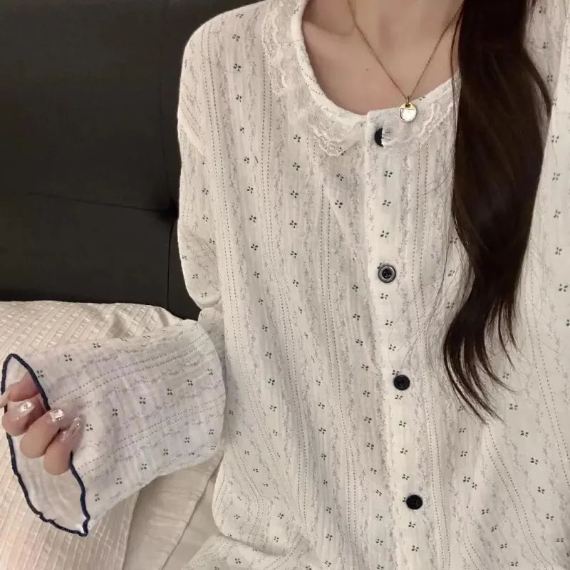Teen Girls Long-sleeve Long-pant Pajamas Spring Autumn Woman Loungewear Students Breathable Homewear Women Loose Ladies Casual