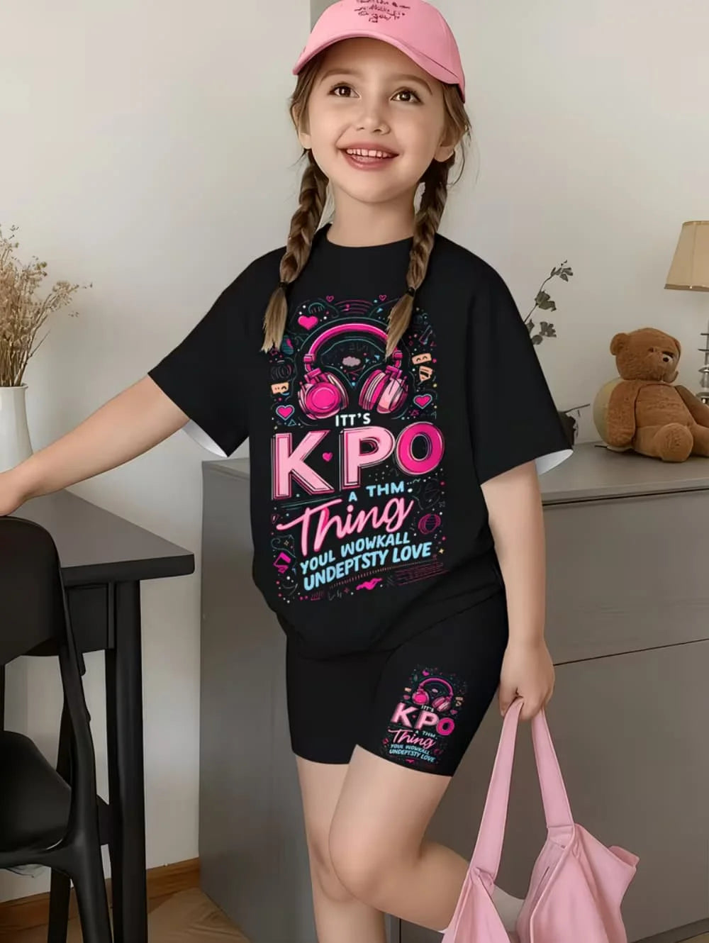 Kpop Cartoon Print Pajamas Sets Kids T-Shirts Funny Gift Harajuku Kids Short Summer Tops Short Sleeve Sets Children's Clothing